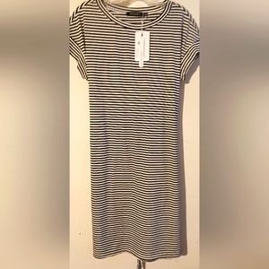NWT Merokeety Black White stripes T-shirt‎ dress, Tie,Pockets,Knee length Medium